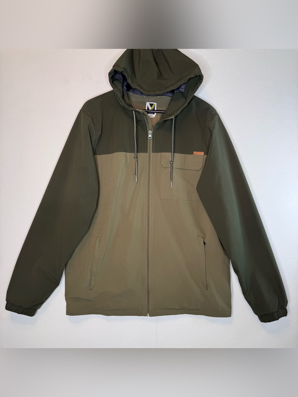 Voyager Men's Hooded Jacket windbreaker Sz large green full zip outdoor **FLAW